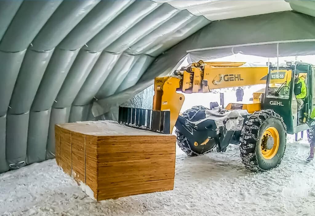 Materials being stored inside a Fast Tent