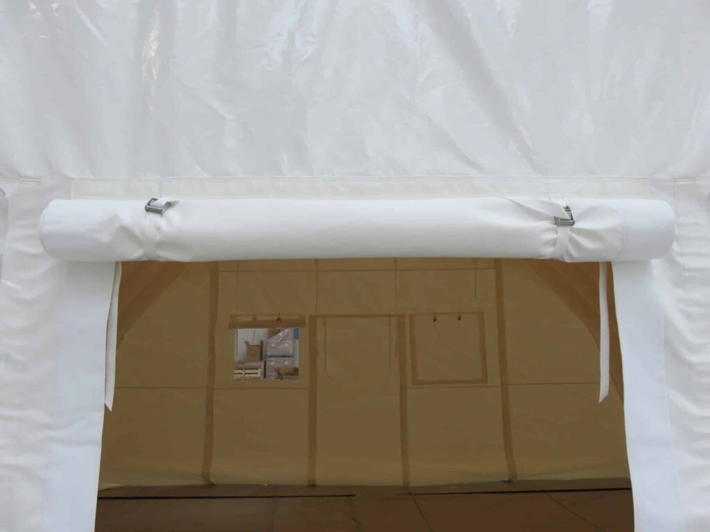 Entrance doorway of the white Njordair Constant Air tent