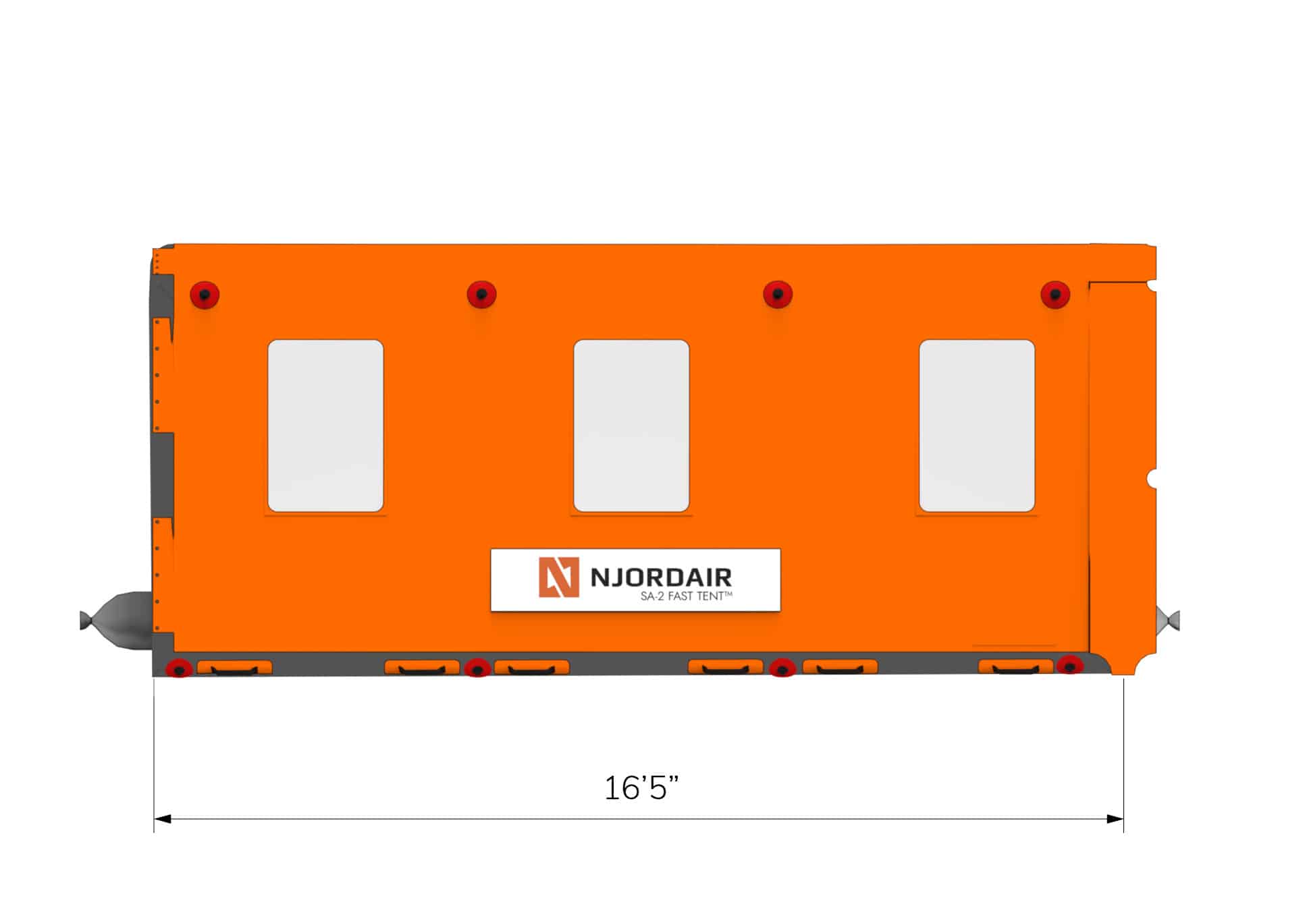 Side view of orange SA-2 Fast Tent with dimensions in feet
