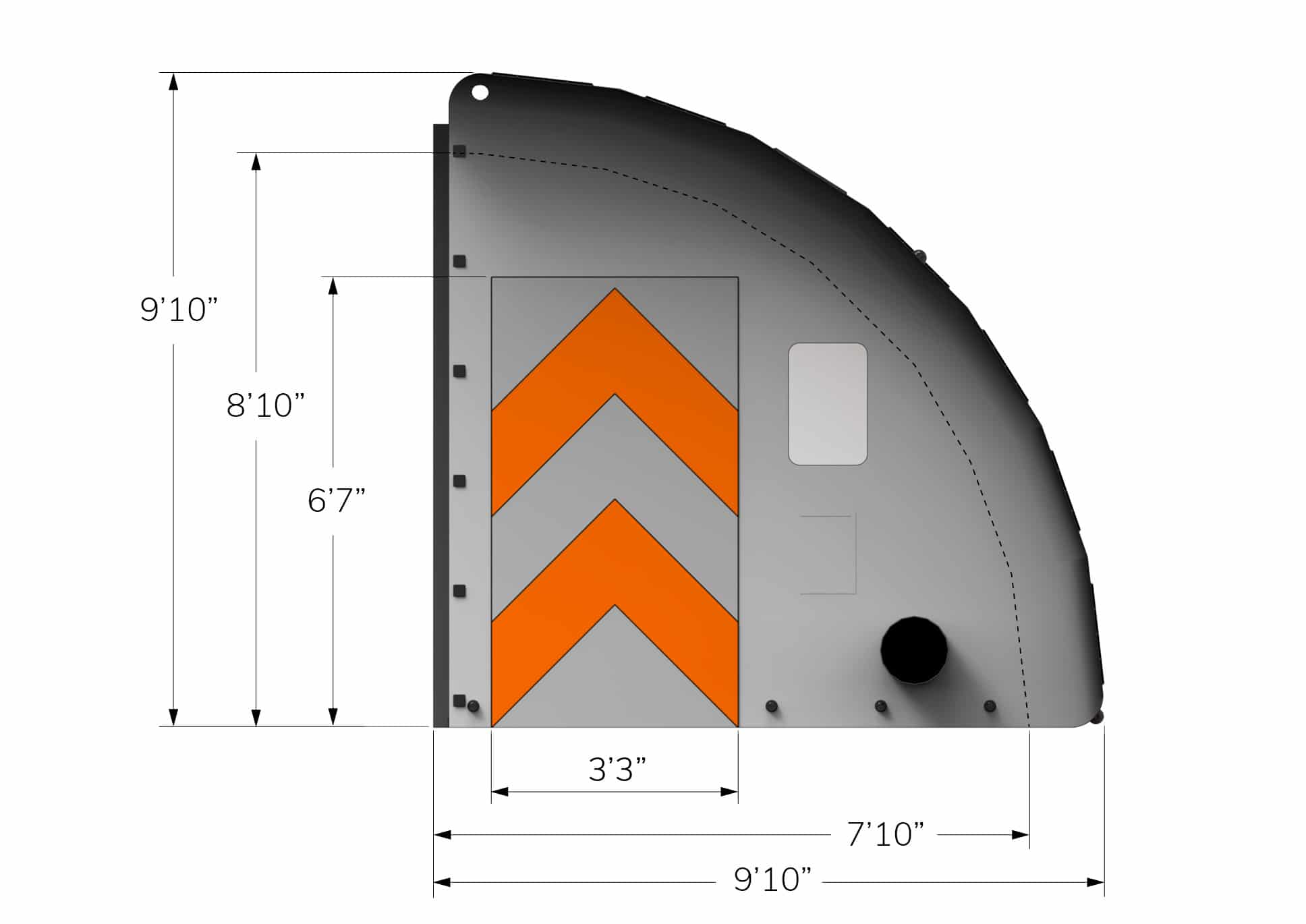 Front view of SA-3 Fast Tent with dimensions in feet
