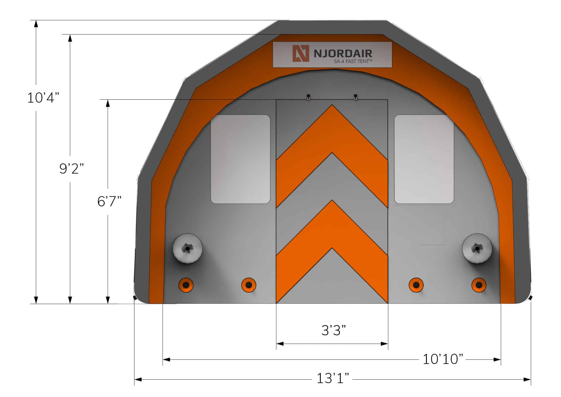 End view of SA-4 Fast Tent with dimensions in feet