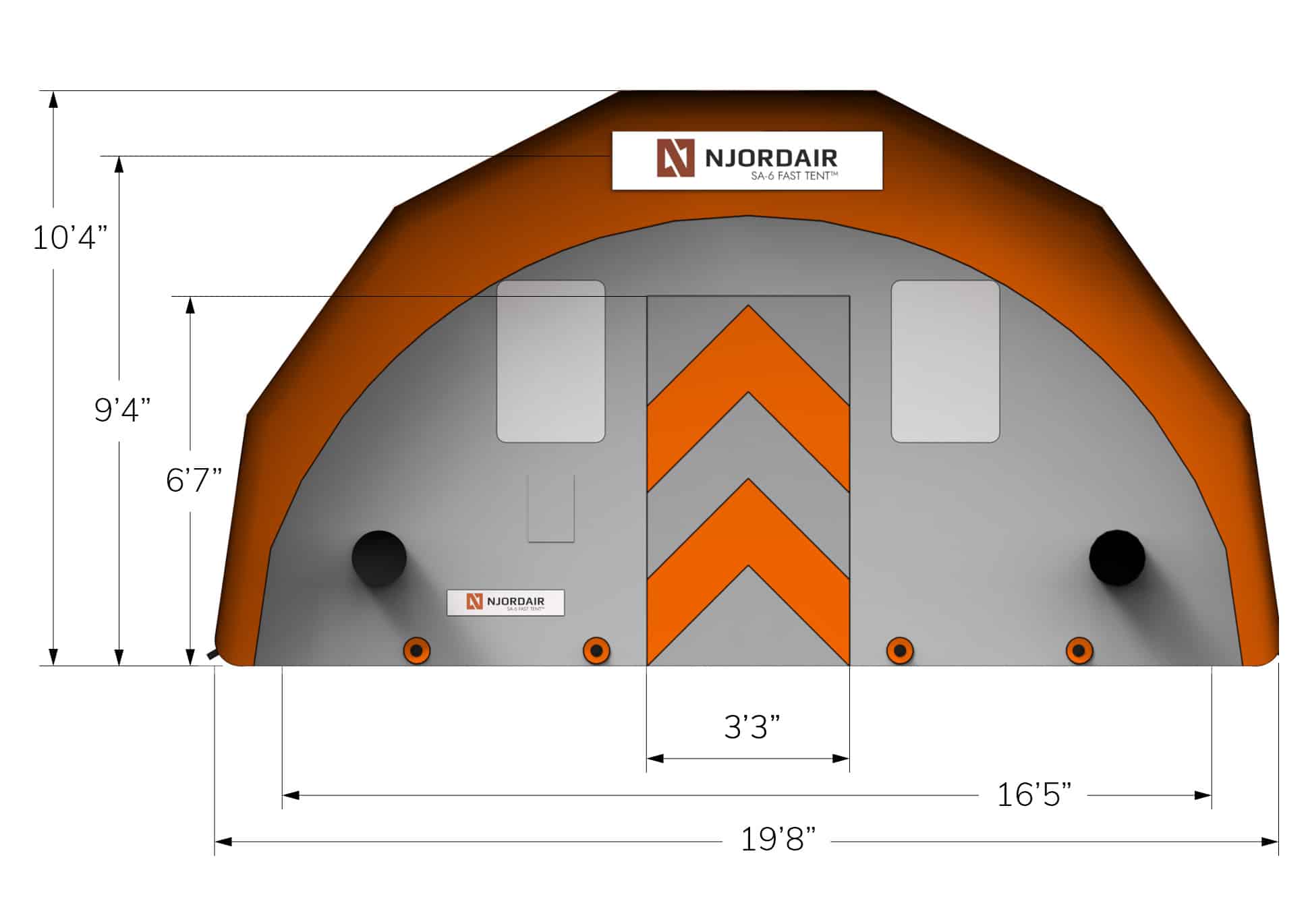 Front view of SA-6 Fast Tent with dimensions in feet
