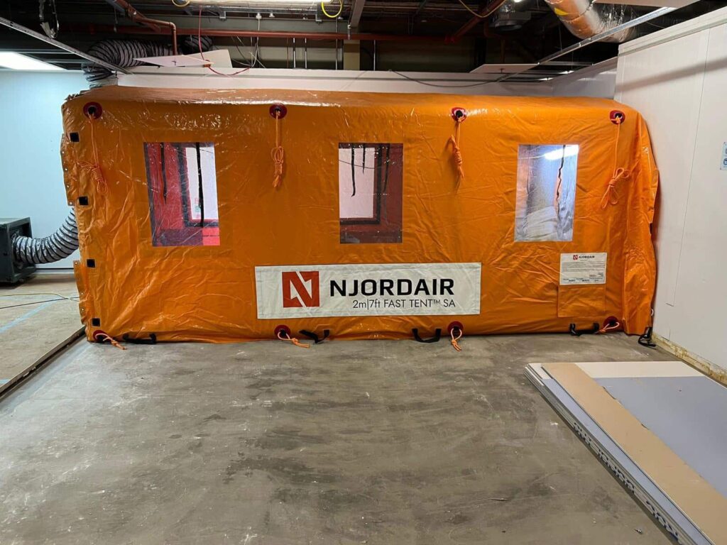Njordair SA-2 sealed air containment tent inside a live pharmaceutical facility
