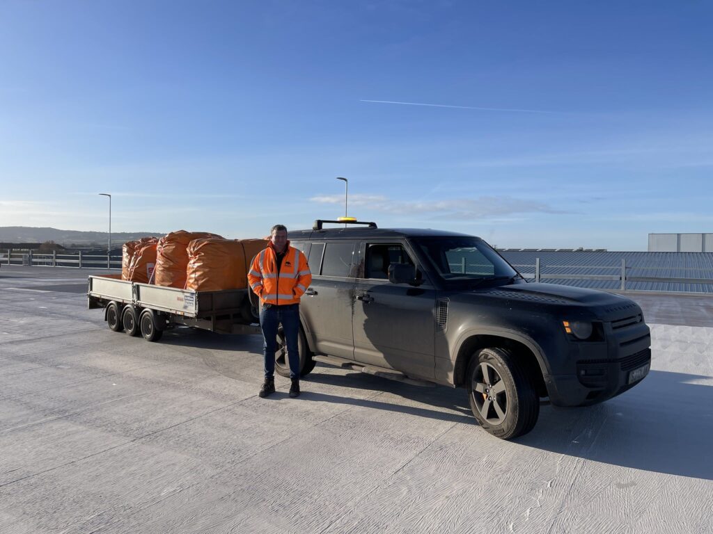 Njordair system delivered to the rooftop car park by 4x4 and trailer